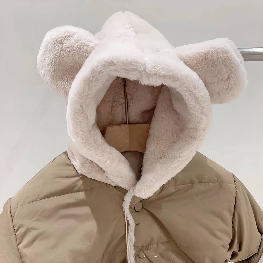 Doudoune bébé beige épais en fourrure douce avec capuche à oreilles pour garçon et fille – Image 3
