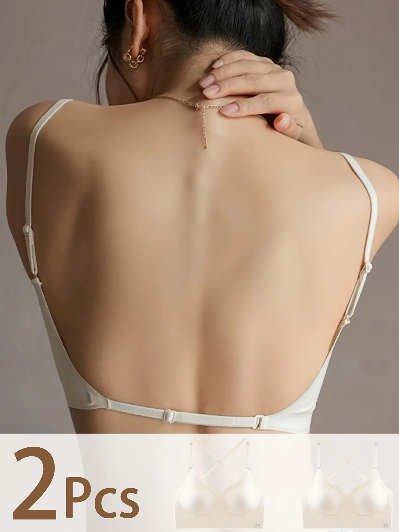 2 pièces soutien-gorge sans couture, dos nu en U, respirant et confortable avec bretelles réglables – Image 3