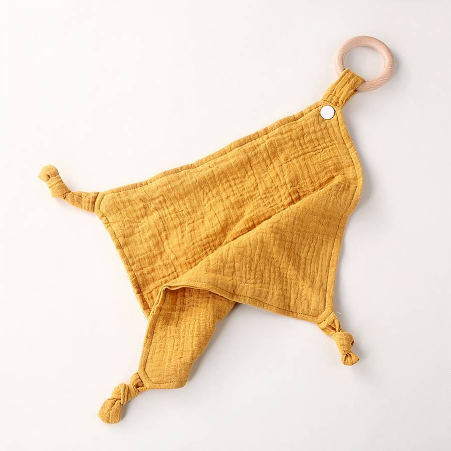 Doudou bébé mignon en coton avec anneau en bois pour filles et garçons – Image 4