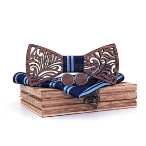 Coffret Noeud Papillon Bois"Tribal" Rayé