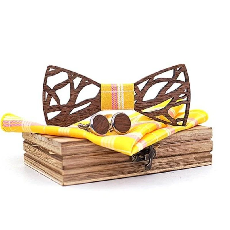 Coffret Noeud Papillon Bois"Branches" Jaune – Image 2