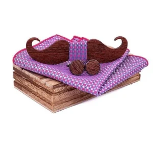 Coffret Noeud Papillon Bois"Moustache" Violet