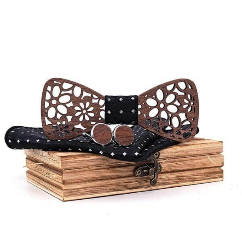 Coffret Noeud Papillon Bois "Marguerite" Noir – Image 2