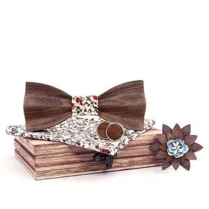 Coffret Noeud Papillon Bois"Noyer-3D" Liberty