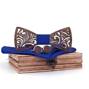 Coffret Noeud Papillon Bois"Tribal" Bleu