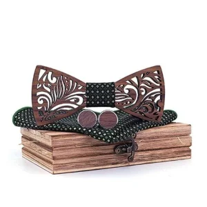 Coffret Noeud Papillon Bois"Tribal" Kaki